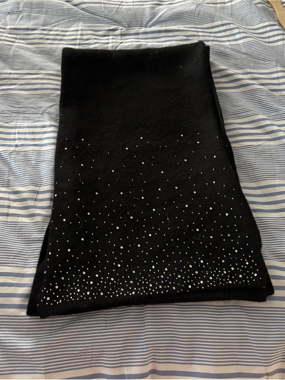 Black Rhinestone Embellished Knit Scarf